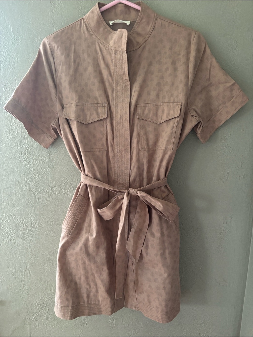 Storia Tan Short Sleeve Tie-Waist Mini Dress